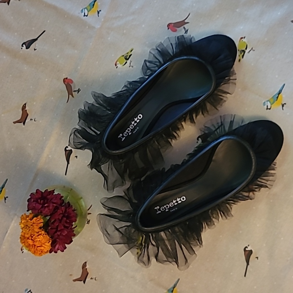 Repetto Block Heel Ballerinas with Tulle Trim - Picture 9 of 10
